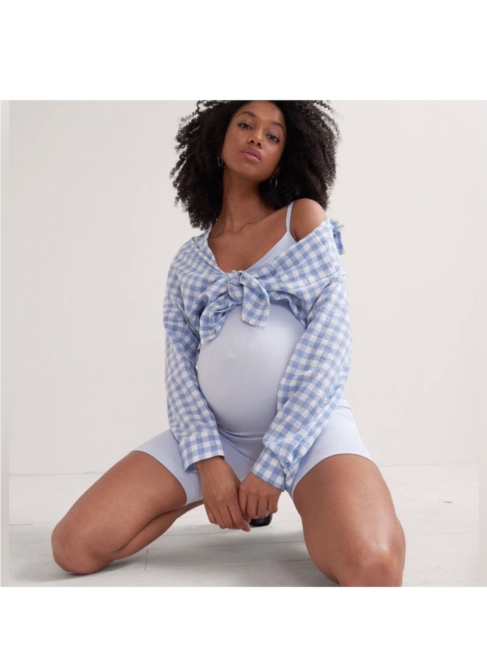 Hatch Body Rib Maternity Bodysuit Shorts Blue Size Small